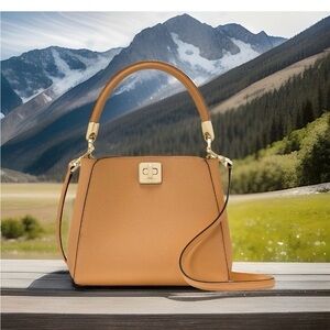 kate spade Tan Leather Top-Handle Satchel with Gold Hardware